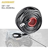 AUXMART Synthetic Winch Rope Winch Line Cable 20500LBs Protective Sleeve 95ft x 3/8" for ATV UTV SUV Truck Boat Ramsey