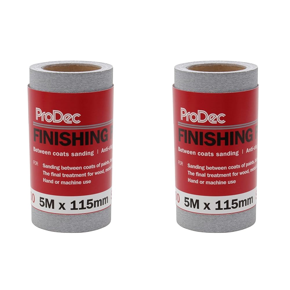 ProDec 5m Roll 400 Grit Finishing Paper for Sanding Between Coats and Automotive Sanding - 115mm Wide Abrasive Paper Roll Compatible with Machine Sanders & Hand Sanders (Pack of 2)