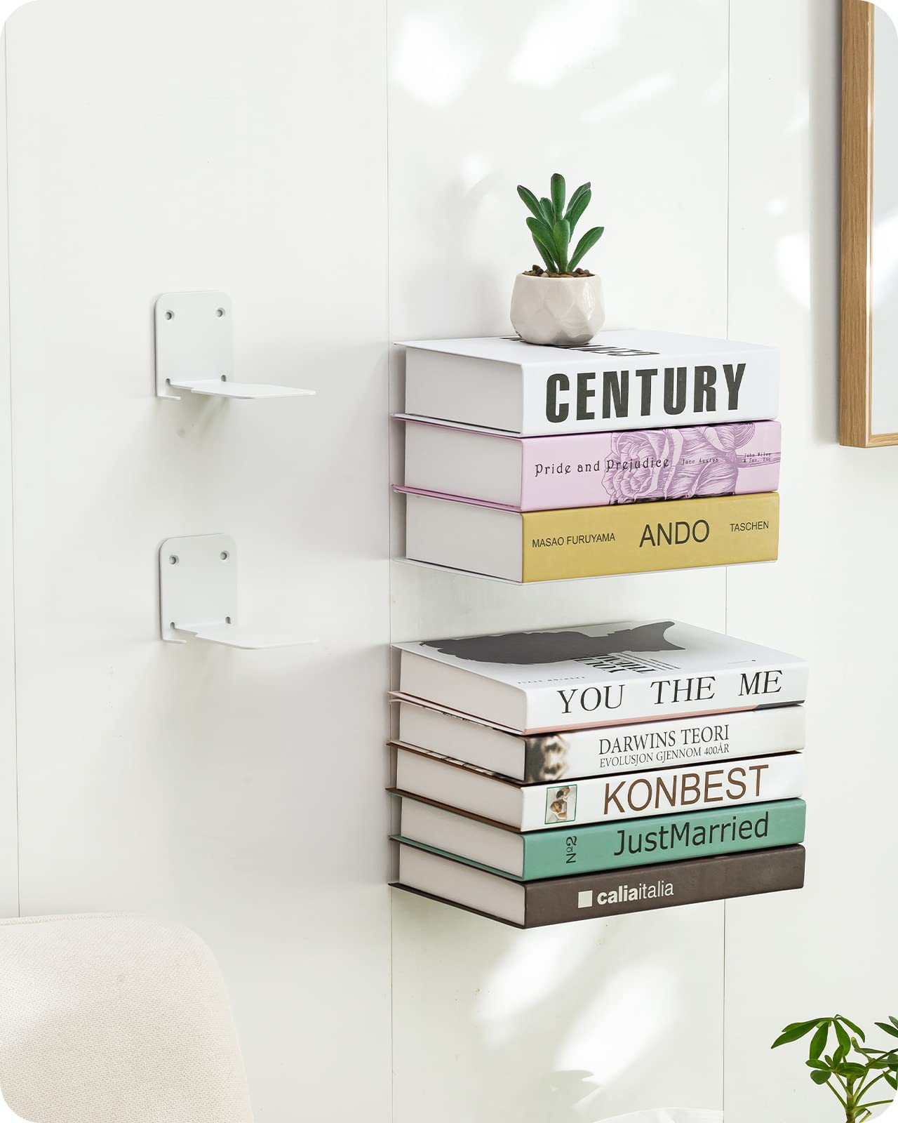 Photo 1 of Baffect Invisible Floating Bookshelves, Set of 4 Concealed Drilling Mounted Bookshelves, Heavy-Duty Metal Book Organizers for Bedroom (White)
