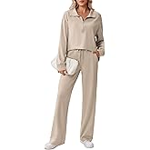PINSPARK 2 Piece Sets for Women 1/2 Zip Sweatsuit Loose Fit Sweatshirt Straight Leg Pants 2025 Matching Outfit Fall Tracksuit