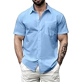 21Grams Men's Linen Shirts Casual Shirts Button Down Shirt Beach Summer Wedding Shirt Blue, Large