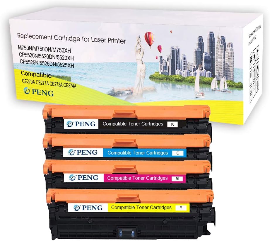 PENG Kuncheng Compatible Toner Cartridge for HP650A CE270A CE271A CE272A CE273A Replacement for M750 M750n M750dn M750xh CP5520 CP5520dn CP5520n CP5520xh 4 Color Set: Computers & Accessories
