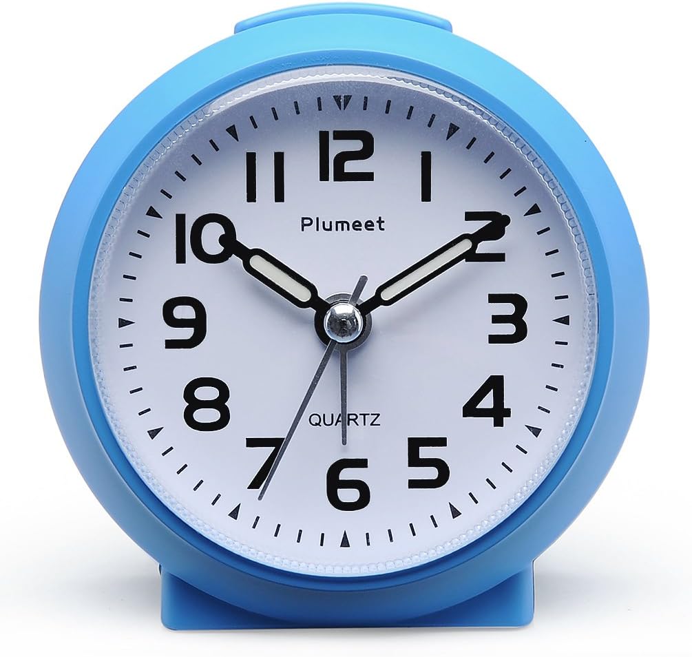 Plumeet Small Clock, Non Ticking Travel Alarm Clock with Snooze and