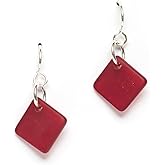 EcoSeaCo Sea Glass Delicate Diamond Earrings, Sterling Silver Dangle Beach Glass Handmade Earrings, Women's Jewelry, Made in the USA