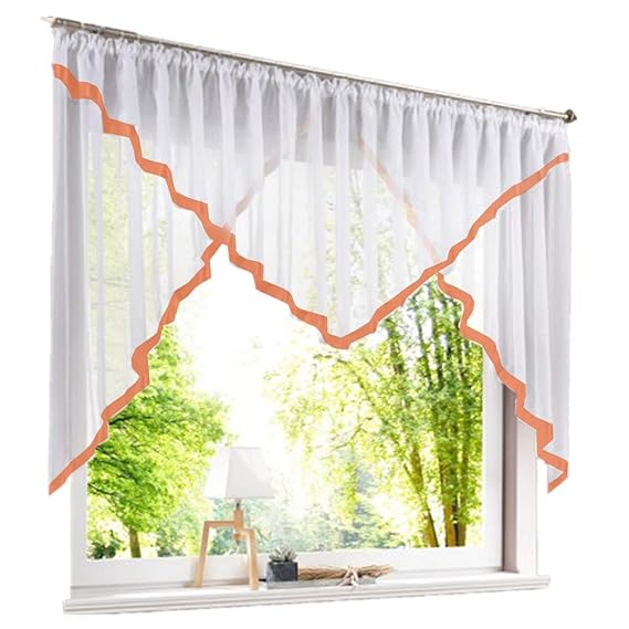 ESLIR Scheibengardine mit Kräuselband Gardinen Küche Bistrogardinen Transparent Stores Vorhänge Mit Satinband Voile Orange Hx