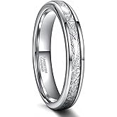 Greenpod 4mm 6mm Tungsten Rings for Men Women Silver Dome Polished Meteorite Inlay Ring Wedding Bands for Him Size 4-13