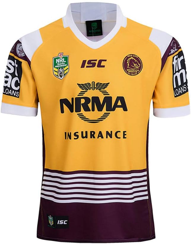 LQWW Brisbane Broncos Rugby Jersey 2019 NRL,Men's Training Jersey Short Sleeve Tops Men's Casual Sports T-Shirt Football Clothing