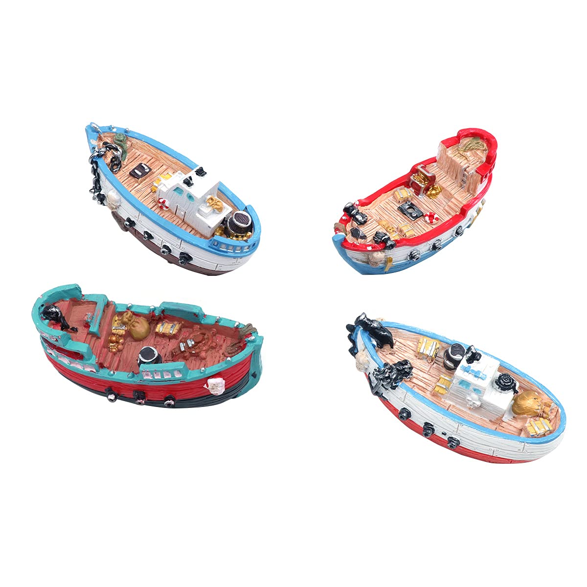 Tiardey 4 pcs Aquarium Pirate Ship Decorations - Resin Material Ship Decorations, Fishing boat Ornament Aquarium Friendly Decorations