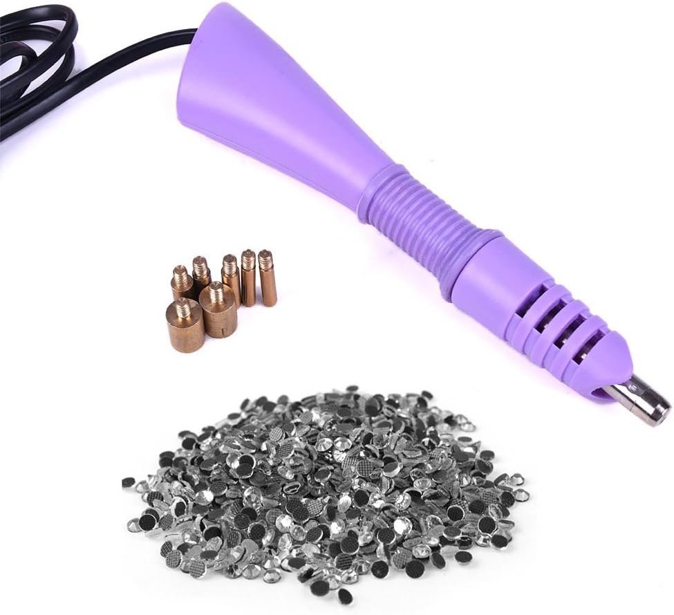 HDAC016 Hot Fix 7 tips Iron-on Hotfix Applicator Wand Tool & 10x140pcs 2.8-3.0mm Crystals Gem Rhinestones Studs Set comes with Integrated On/Off Switch