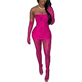 Mojessy 2 Piece Outfits for Women Sexy Lace Tube Mini Dress Top with Stockings Legging Set Birthday Outfits