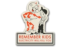 KCD Remember Kids Electricity Will Kill You Decal Stickers - 2 Pack - Reddy Kilowatt Warning Caution Funny Stickers - 2-5 x 4.25 Inch