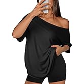ATHMILE Off The Shoulder Tops for Women 2026 Y2K Loose Fit Tops Oversized Tshirts Fashion Going Out Outfits Casual Basic Tees