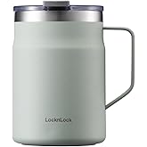LocknLock Metro Mug, Premium 18/8 Stainless Steel Metal, Double Wall Insulated, Portable Coffee Cup with Lid and Handle for Hot and Cold Drinks, Mint, 16 oz