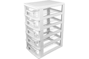 SAFIGLE Storage Drawer Organizer, 5 Drawer Plastic Storage Bins with Transparent Drawers, Vertical Design for Crafts, Stationary, Hardware, White, Polypropylene