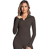 Sunzel Women's Long Sleeve Workout Tops Quarter Zip Compression Cropped Tops with Pocket Lightweight Running Athletic Jacket