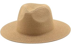 Straw Panama Hat, Foldable Beach Hat Wide Summer Cap for Women Men
