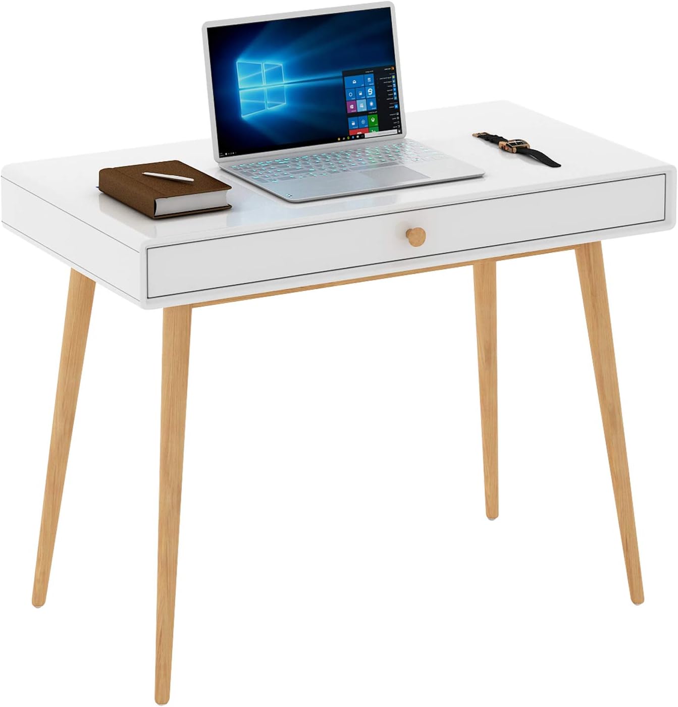 Home Office Writing Desk Computer Desk with Drawer, Simple Modern Makeup Vanity Table, White: Kitchen & Dining