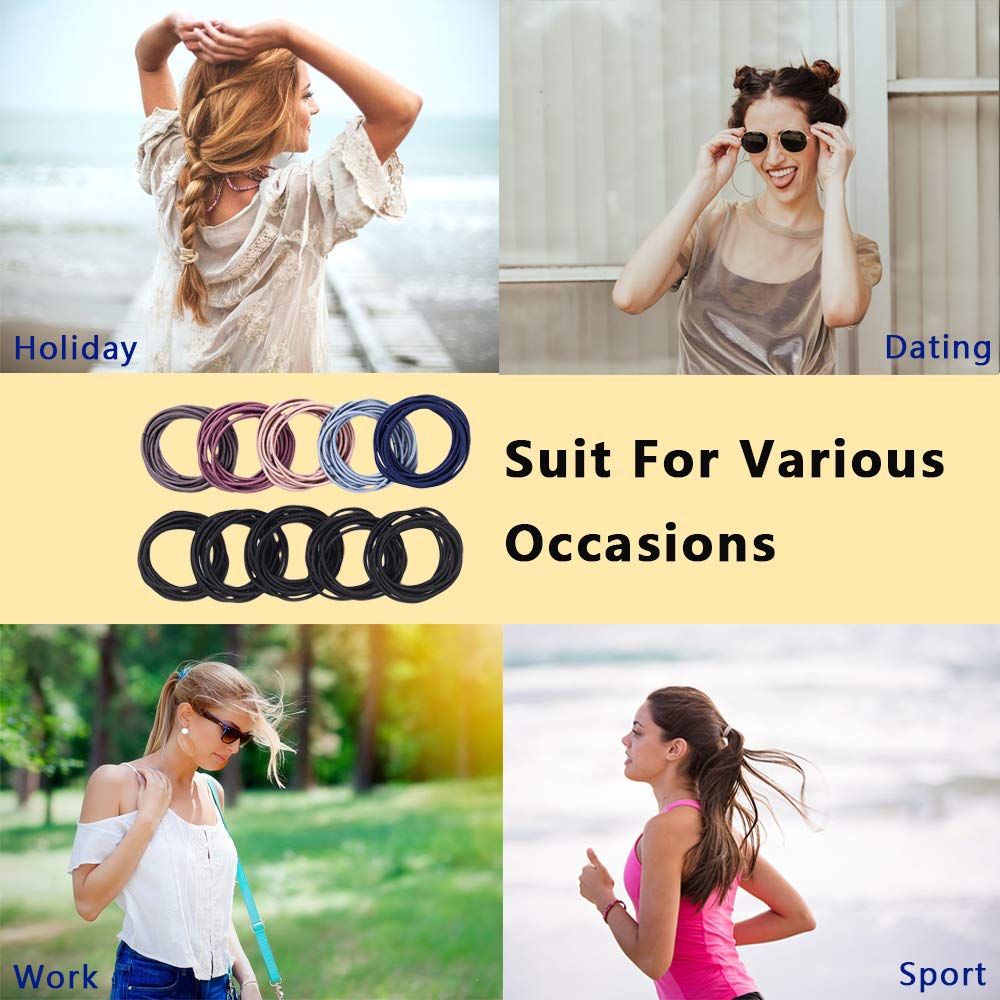 100pcs Hair Bands for Women Hair Elastic Ties，Mixed Color Stretchy Hair Scrunchies with Stroage Bag, Ponytail Holder for Thick and Thin Hair (Multi-colored) : Beauty