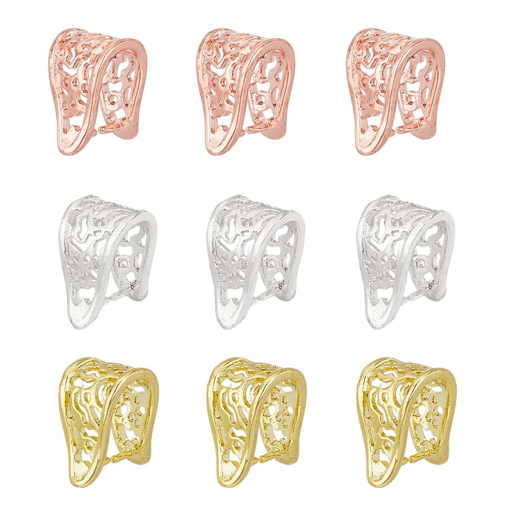 SUPERFINGDINGS 30Pcs 3 Colors Brass Pinch Bails Snap on Bails Bead Pendant Connector Jewelry Clasps Pendant Clasps Connectors for DIY Dangle Charms Jewelry Making