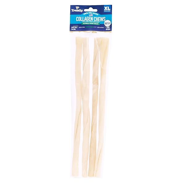 TREATLY USA COLLAGEN TWIST ROLLS 12-13″ DOG CHEW TREATS – NATURAL FLAVOR, 4 COUNT/1 PACK