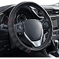 Motor Trend Faux Leather Steering Wheel Cover, Standard 15 inch Size, Comfort Grip Design, Solid Black Car Steering Wheel Cover for Truck Van SUV Auto