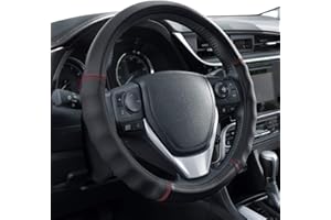 Motor Trend Faux Leather Steering Wheel Cover, Standard 15 inch Size, Comfort Grip Design, Solid Black Car Steering Wheel Cover for Truck Van SUV Auto