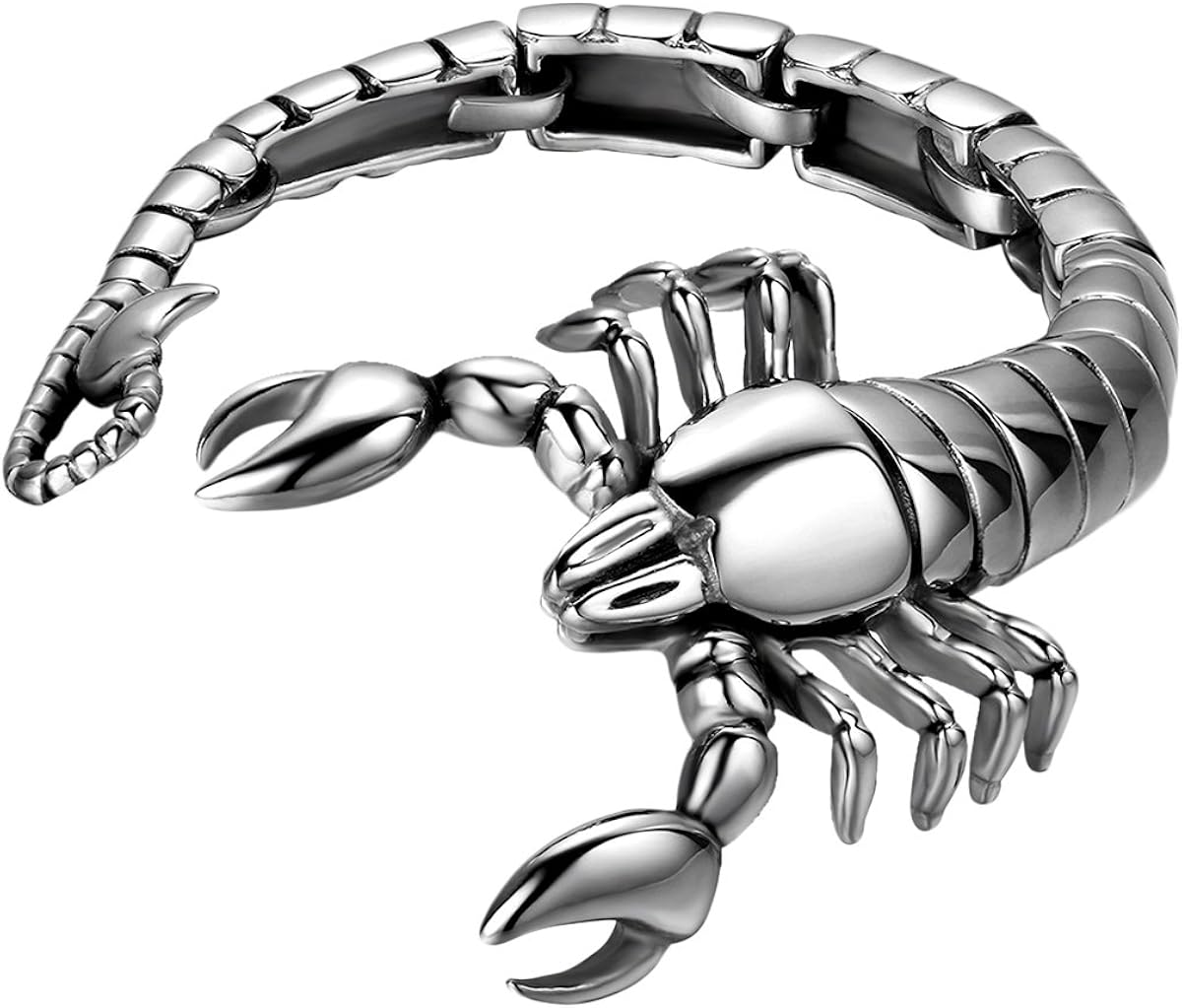 Bikers 50MM High Polished Stainless Steel Large and Heavy Gothic Scorpion Link Bangle Bracelet for Men,8 Inch
