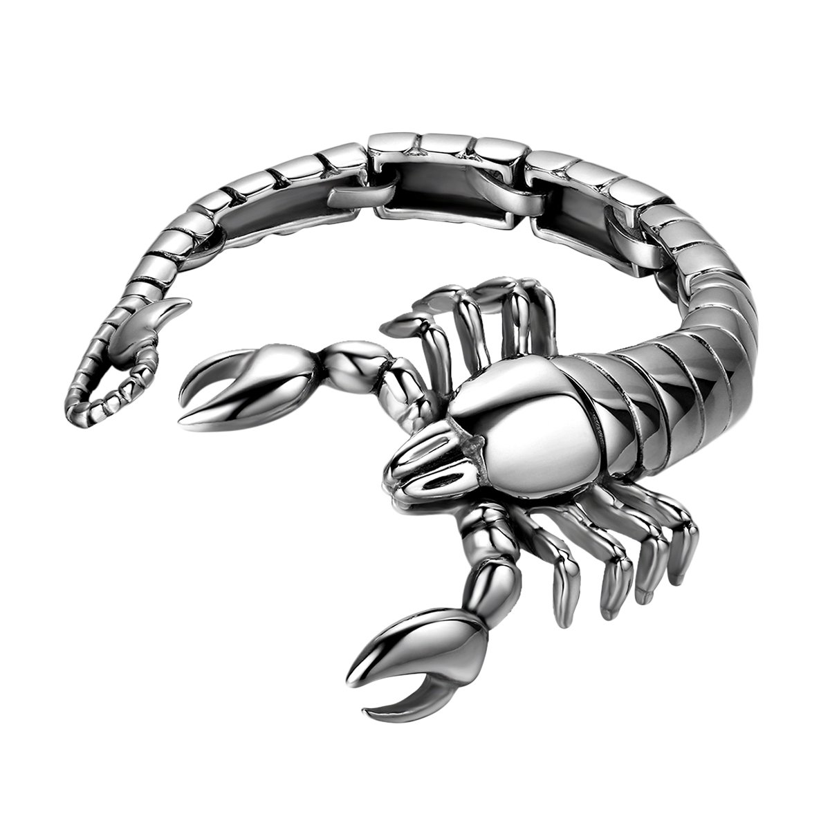 Bikers 50MM High Polished Stainless Steel Large and Heavy Gothic Scorpion Link Bangle Bracelet for Men,8 Inch