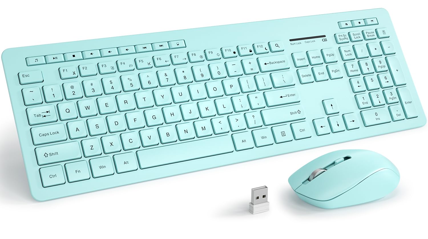 Photo 1 of seenda Wireless Keyboard and Mouse Combo, 2.4GHz Cordless Quiet Keyboard Mouse with USB Receiver, Full Size Cute Teal Combo, Compatible for Windows Laptop Computer Desktop PC, Blue