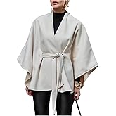 Verdusa Women's Old Money Tie Waist Shawl Wraps Oversized Poncho Cardigan Winter Cape Coat