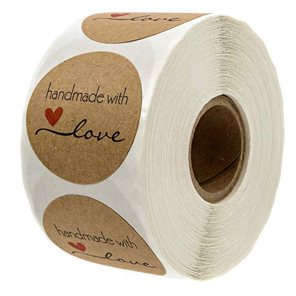 500Pcs 1 Roll Cartoon Handmade with Love Round Baking Sticker Self-Adhesive Label Decor for Homemade Gifts