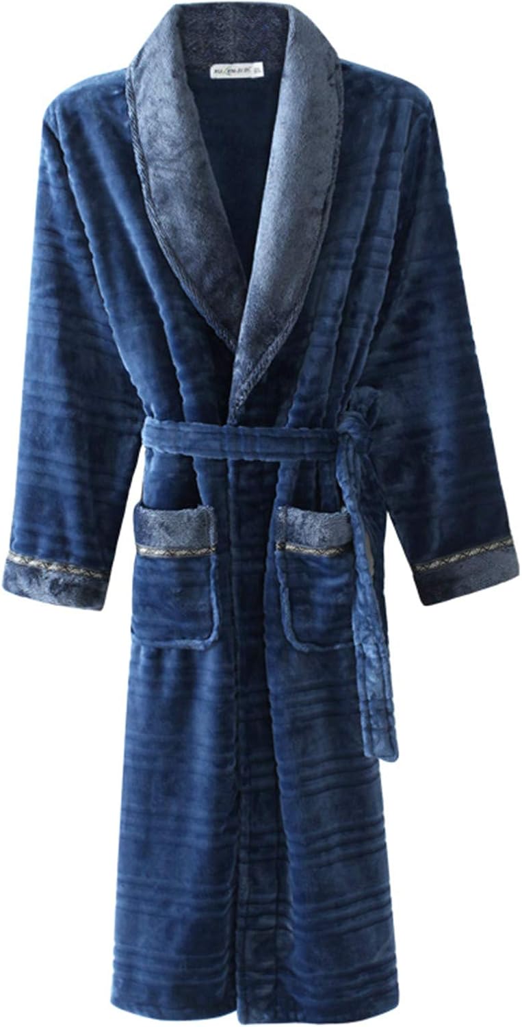 Men Fleece Robe Winter Warm Waistband Shawl Collar Bathrobe Sexy Winter Sleepwear XXXL at Amazon