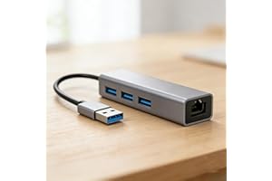 3-in-1 USB to Ethernet Adapter, 100Mbps Network Hub with 3 USB 3.0 Ports, Aluminum Case, Plug & Play Wired Internet Adapter f