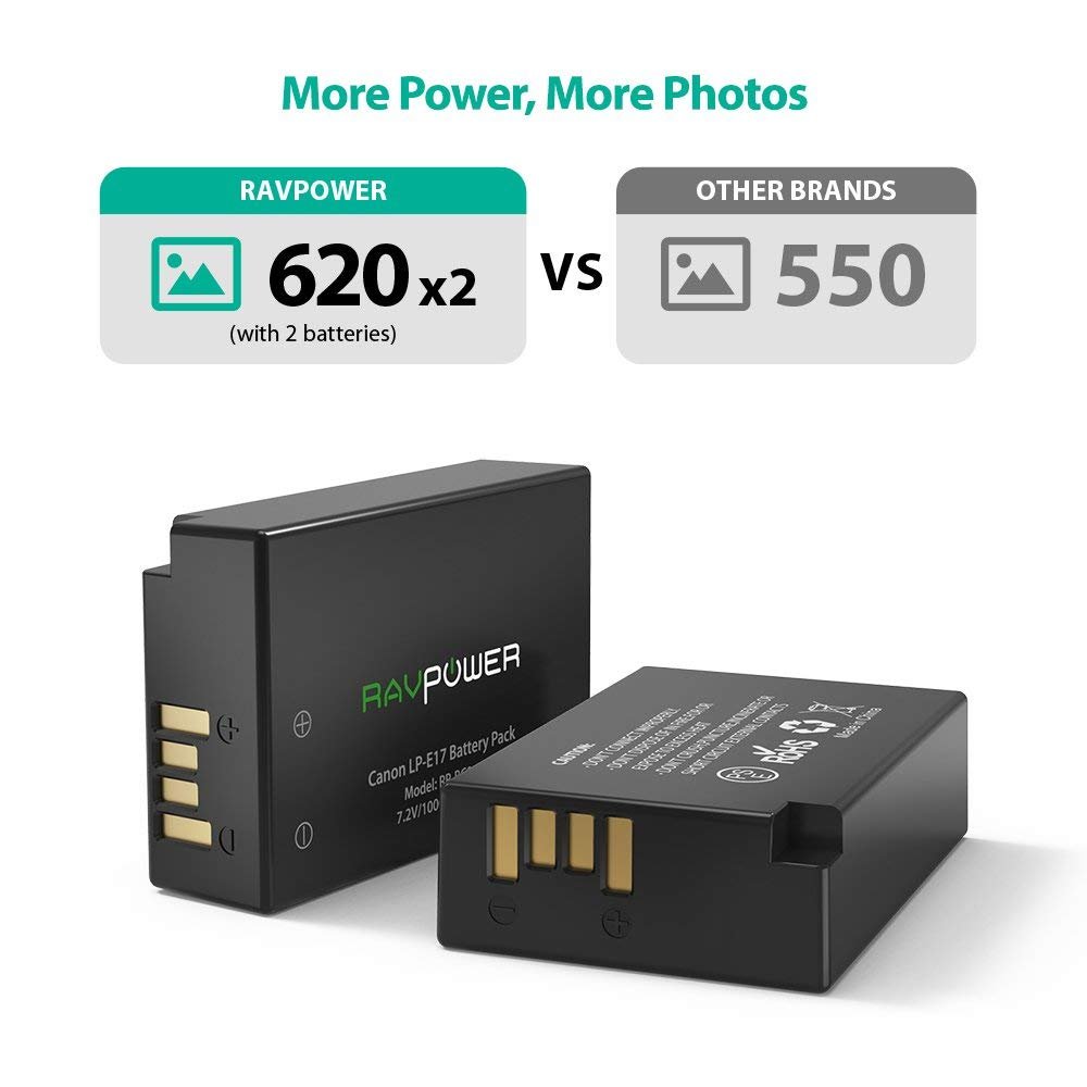 LPE17 Battery RAVPower 2 Pack LP E17 Camera Batteries with Dual Slots