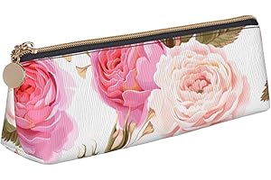 OUZPGAQ Beautiful Pink Roses Pencil Case, White Triangle Portable Pen Bag Pouch with Zipper for Teens Stationary Supplies, Small Cosmetic Bag for Girls, Slim Cash Coin Bag