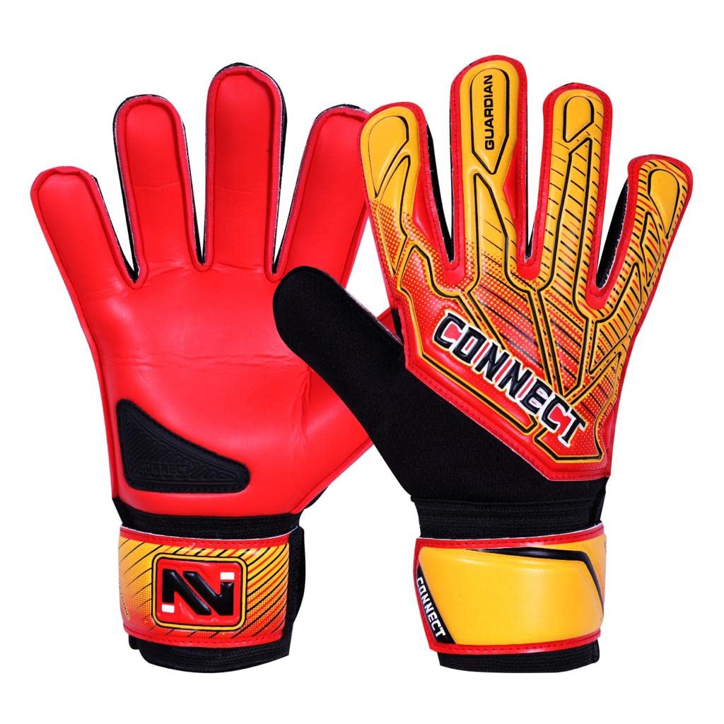 CONNECT Goalkeeping Gloves with 4mm Latex Finger Protection Super Grip Palm, Soccer Goalie Gloves for Boys, Kids, Children Youth Football Goalkeeper Gloves (Red, 9)
