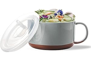 Chubacoo Soup Mug with Lid: 38 OZ Soup Bowls with Handle - Microwave Safe Extra Large Ceramic Bowl with Handle - 6 Inch Overs