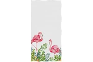 Naanle Stylish Tropical Leaves Couple Pink Flamingo Print Soft Guest Hand Towels for Bathroom, Hotel, Gym and Spa (16 x 30 Inches,White)