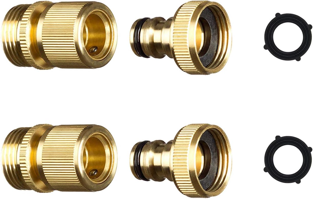 ADMA Garden Hose Quick Connector Solid Brass Connector Faucet to Garden Hose Adapter Fitting Water Hose Connectors 3/4 inch GHT with 2 Extra Washers(2)