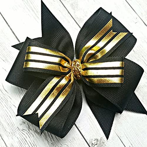 Black and Gold Hair Bow, 4 Inch Layered Boutique Hair Bow
