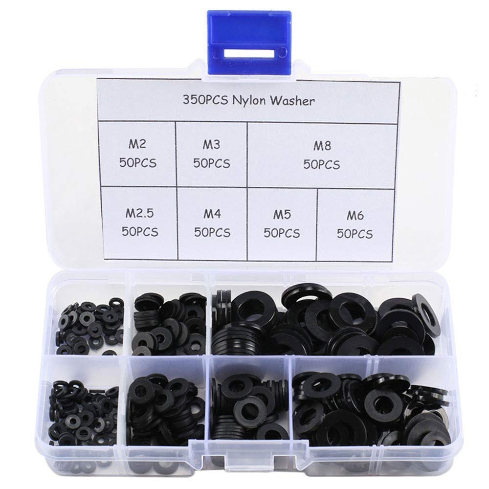 350Pcs Rubber Grommet Kit Black Nylon Washer Flat Round Plastic Washers