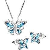 925 Sterling Silver Birthstone Butterfly Jewelry Women Crystal Animal Cute Butterflies Birthday Necklace/Earring/Ring/Bracelet Sets Birth Stone Statement Anniversary Jewellery