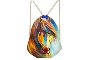 doginthehole Animal Horse Printed Durable Drawstring Bags Teenager Backpacks