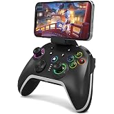 Bcofo Wireless Mobile Gaming Controller for iPhone/Android/Switch/Laptop, Wired Control for PC/Steam, Programmable Game Gamepad with Phone Clip for Gamer, with RGB Lighting Effect/Turbo/Vibration