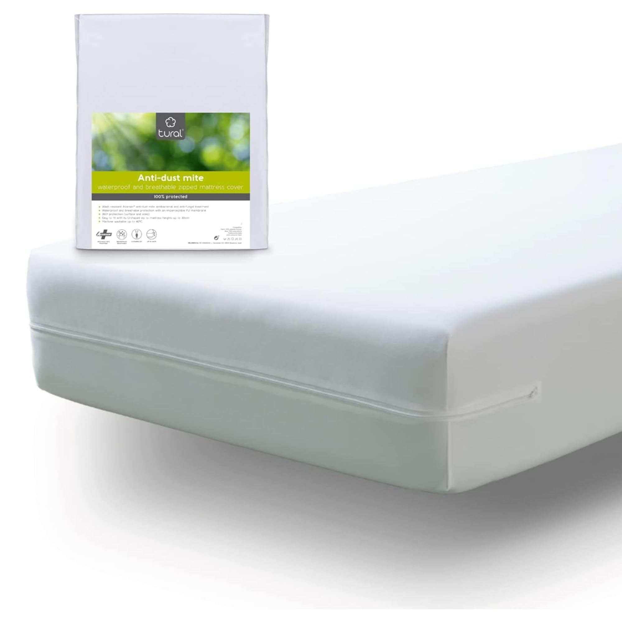 Tural Mattress Encasement 120x200cm Small Double Anti-dust mite Breathable and Waterproof