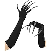 DTOFOOT Long Finger Claw Gloves, Halloween Black Paw Witch Claw Scary Vampire Demon Crow Cat Long Gloves with Fingernails for Women Halloween Cosplay Costume Accessories