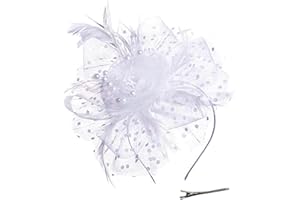 QIYIFAN Women's Feather Mesh Flower Fascinator with Headband and Clip Wedding Tea Party Fascinator Hats for Ladies