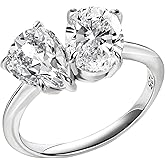 Wuziwen Toi Et Moi Engagement Rings for Women 925 Sterling Silver Wedding Cocktail Solitaire Ring Cubic Zirconia