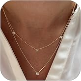STONEFANS Layered Necklaces for Women - 14k Gold Crystal Chain Gold Dainty Cubic Zirconia Necklace Stack Trendy Wedding Gifts for Bridal Prom Jewelry