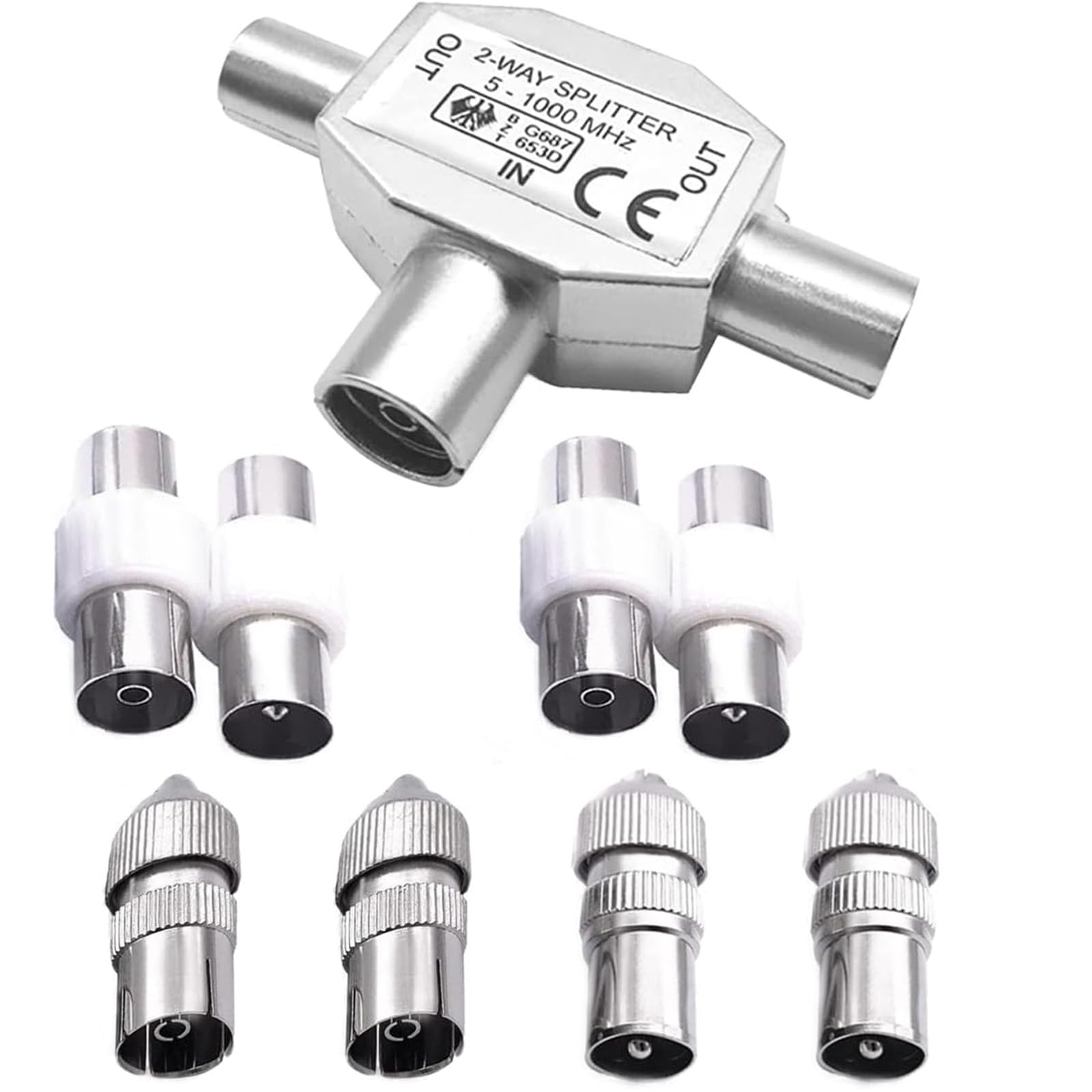 CSLGDMAI TV Aerial Splitter 2 Way, Coaxial TV Antenna Connector with Male and Female Connectors, Cable TV Coaxial Splitter, TV Signal Booster